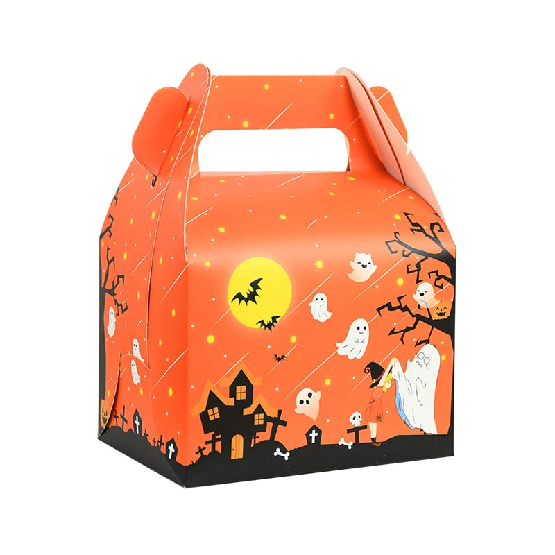SKHEK 4Pcs Halloween Candy Gift Box Cookie Snack Cake Packaging Boxes Bag Halloween Party Decoration Supplies Trick Or Treat Kids Gift