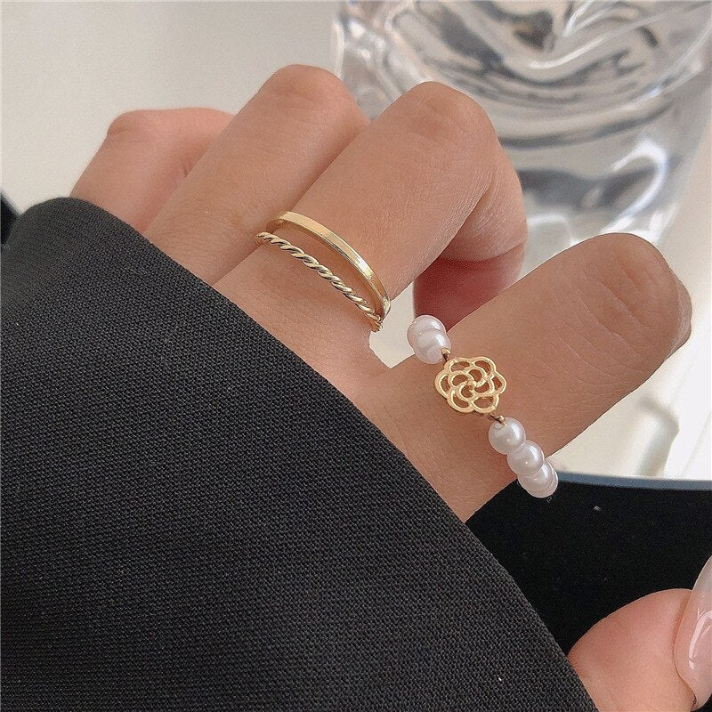 Skhek    New Elegant White Camellia Opening Ring for Woman Fashion Retro Adjustable Flower Ring Party Wedding Jewelry Gift