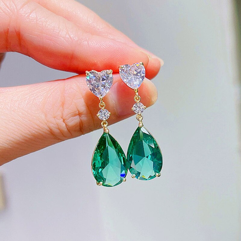 Skhek Full Series of Green Zircon Earrings Luxury Ladies Jewelry Accessories Bridal Wedding Party Anniversary Gift Wholesale