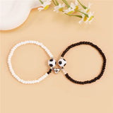 Skhek 2Pcs/Set Football Magnetic Heart Couple Bracelet for Women Men Rice Beads Beaded Matching Bracelets Lover Sport Jewelry Gift