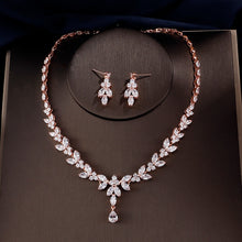 Load image into Gallery viewer, Skhek Luxury Brilliant Cubic Zirconia Leaf Necklace Earring Ring Bracelets Set For Women CZ Light Drop Bridal Wedding Jewelry Set Gift