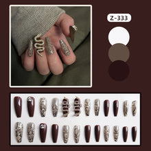 Load image into Gallery viewer, SKHEK 2022 New Detachable Manicure Wearable Medusa Long T Brown Snake Pattern Press On Nails French Temperament Fake Nails 24Pcs/Set