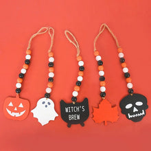 Load image into Gallery viewer, SKHEK Halloween Halloween Wooden Beads Garland Pumpkin Ghost Skull Wood Chip Pendant Halloween Party Decoration For Home Rustic Hanging Ornament