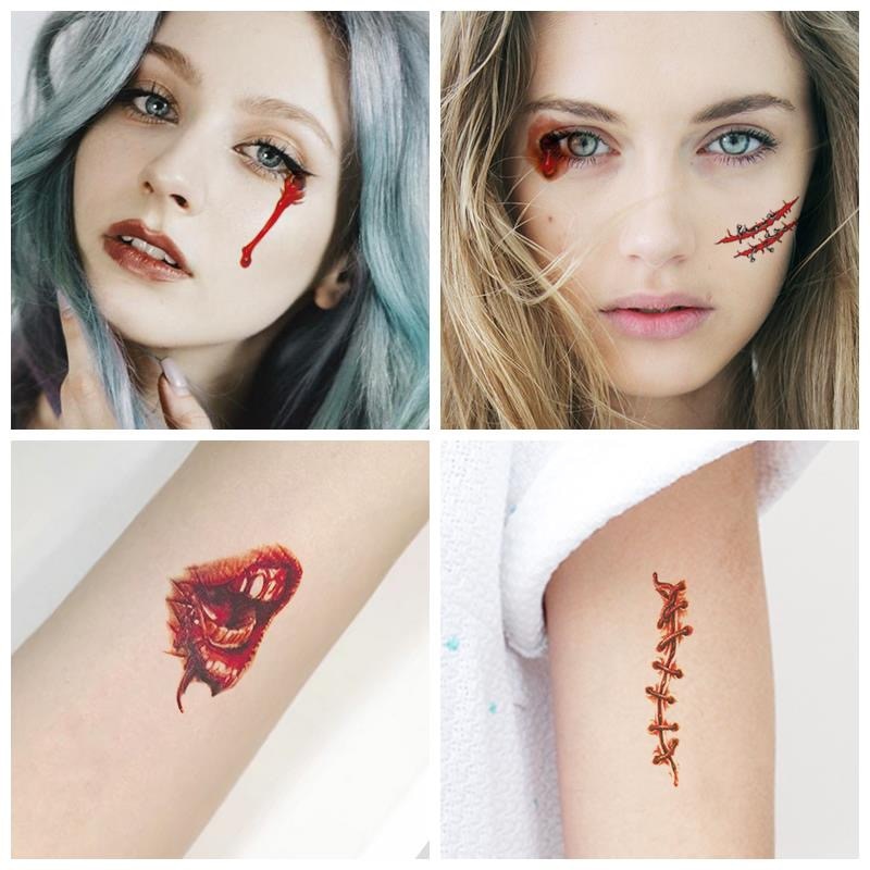 SKHEK Halloween 30Sheets Halloween Tattoo Stickers Bloody Wound  Waterproof Temporary Fake Tattoo Halloween Party Scary Decoration Horror Props
