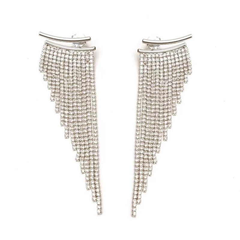 Skhek Luxury Women's Earrings Statement Earring Long Full Rhinestone Earrings For Women Tassel Crystal Earrings Weddings Party Jewelry
