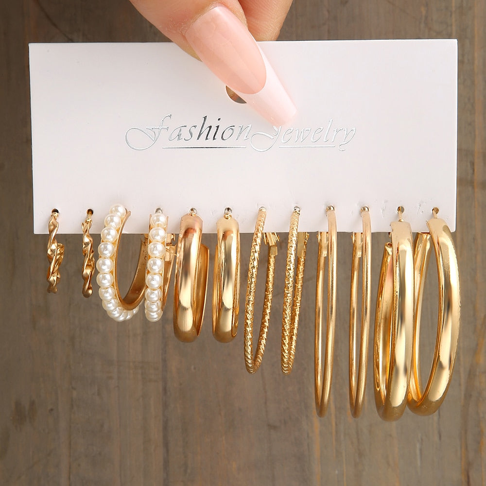 Skhek Fashion Gold Color Geometry Earrings Set For Women Vintage Elegant Butterfly Pearl Round Earrings Set Party Jewelry 2023 Trendy