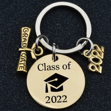 Load image into Gallery viewer, Skhek Graduation Gift  Keychain Pendant Stainless Steel Round Student 2022 Graduation Season Gift Bachelor Hat Gift Lettering Metal Key Ring