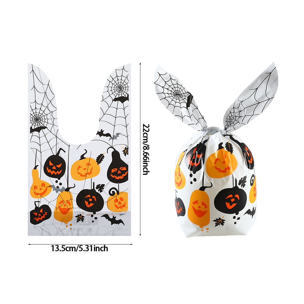SKHEK 50Pcs Halloween Candy Bags Pumpkin Bat Biscuit Gift Bag Trick Or Treat Kids Favors Supplies Halloween Decoration For Home Indoor