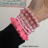 SKHEK Kpop Goth Harajuku 6Pcs/Set Acrylic Pink Fruit Smiley Star Heart Beads Bracelets Wristband For Women Egirl Aesthetic Y2k Jewelry