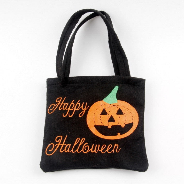 SKHEK Halloween Gift Non Woven Tote Bag Black Hat Pumpkin Witch Horror Ghost Festival Party Trick Or Treat Happy Halloween Day Decor