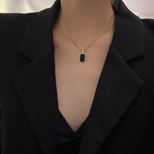 Load image into Gallery viewer, Skhek Stainless Steel Vintage Square Pendant Korean Black Enamel Women&#39;s Gold Color Vintage Necklace Exquisite Long Jewelry Gift