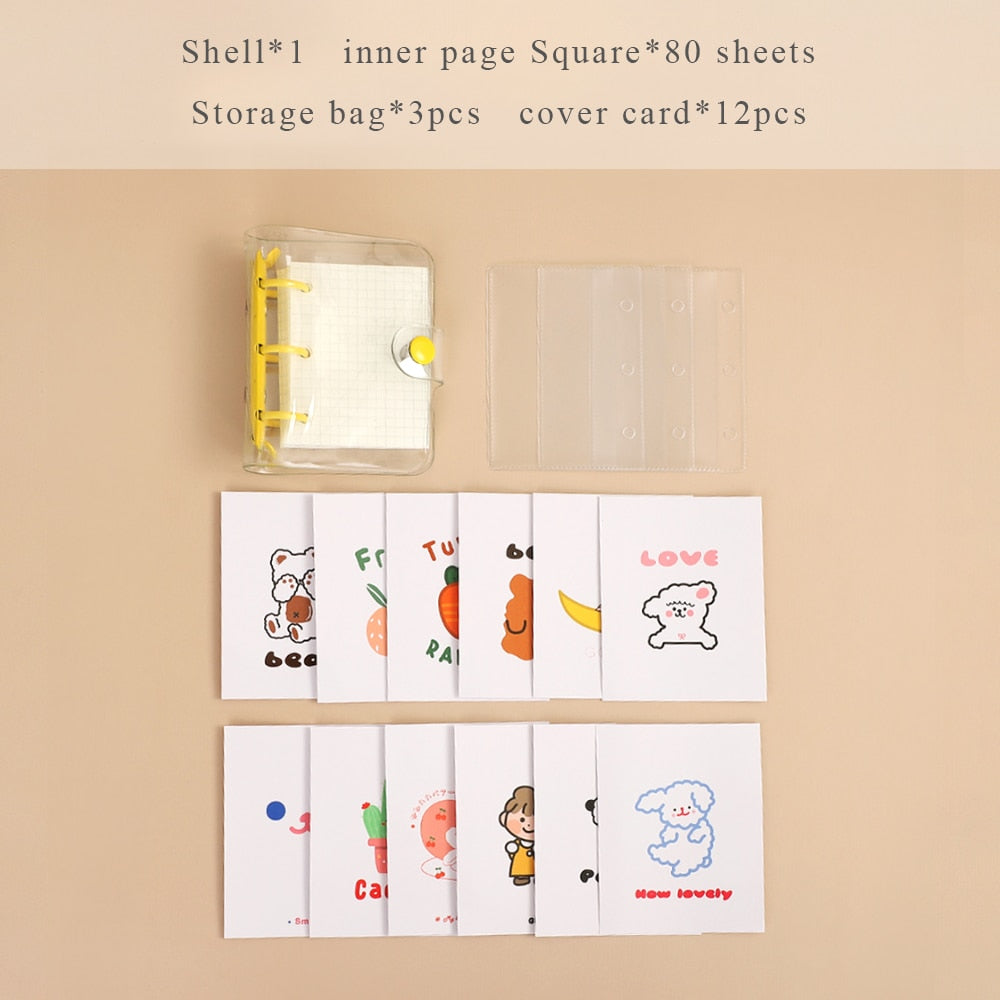 Skhek Back to school supplies Cute Transparent Mini Loose-Leaf Notebook Creative Portable Pocket Hand Book 3 Ring Binder Kawaii School Supplies Stationery