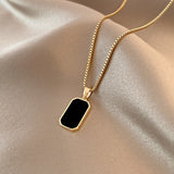 Skhek Stainless Steel Vintage Square Pendant Korean Black Enamel Women's Gold Color Vintage Necklace Exquisite Long Jewelry Gift