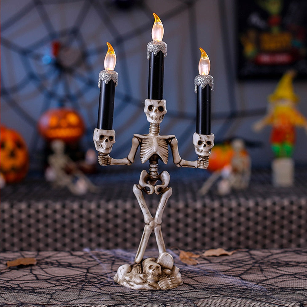 SKHEK Halloween LED Lights Horror Skull Ghost Holding Candle Lamp Happy Holloween Party Decoration For Home Bar Decoration Light