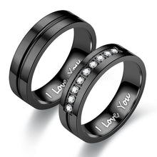 Load image into Gallery viewer, Skhek Black Stainless Steel Couple Rings For Lover&#39;s Jewelry Men Ring Zircon Women Ring Valentine&#39;s Day Wedding Band