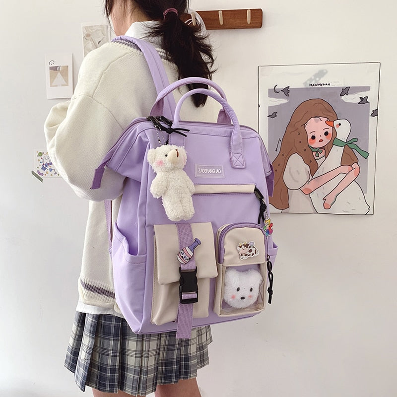Skhek Back to school supplies 2022 Preppy Purple Backpack Women Waterproof Candy Colors Backpacks Fancy High School Bags For Teenage Girl Cute Travel Rucksack