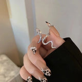 Skhek   Punk Gothic Snake Shaped Open Rings for Men Women Vintage Hiphop Sliver Color Zircon Adjustable Animal Rings Party Jewelry
