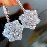 Skhek Luxury Flower Drop Earrings for Women Full Cubic Zirconia Female Ear Accessories Dance Party Statement Jewelry