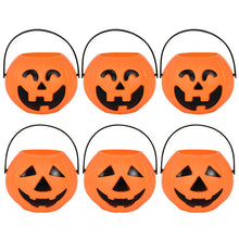 Load image into Gallery viewer, SKHEK Halloween 6Pcs Halloween Candy Buckets Portable Pumpkin Witch Candy Holder Mini Pot Halloween Party Supplies Kids Trick Or Treat Props