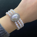 Skhek Luxury Three Layer Imitation Pearls Bracelets for Women Fashion Oavl Baroque Pearl Bracelet Ladys Wedding Party Jewelry