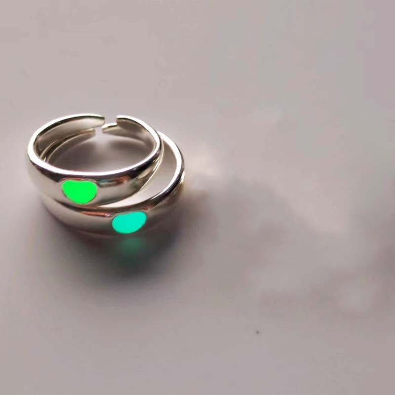 Skhek  Fashion Blue Pink Love Heart Luminous Couple Ring for Women Men Vintage Glow In Dark Opening Adjustable Rings Jewelry Gifts