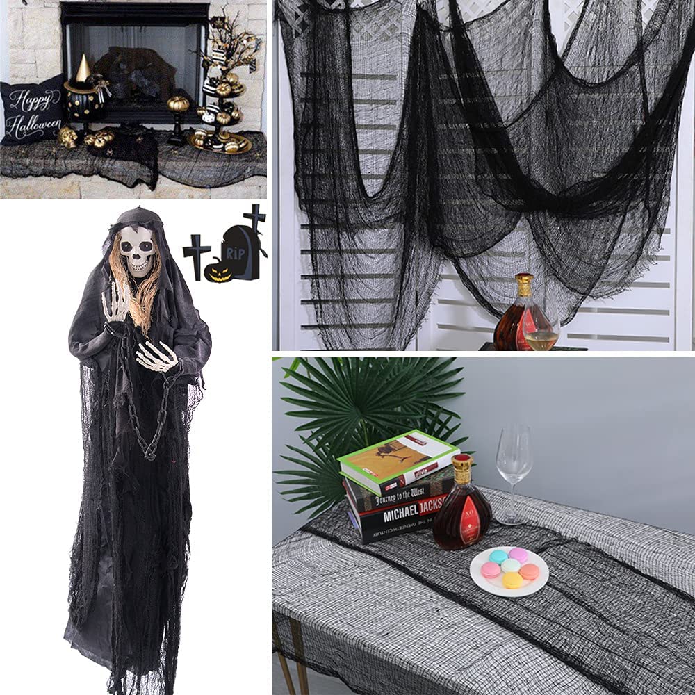 SKHEK Horror Halloween Party Decoration Haunted Houses Doorway Outdoors Decorations Black Creepy Cloth Scary Gauze Gothic Props