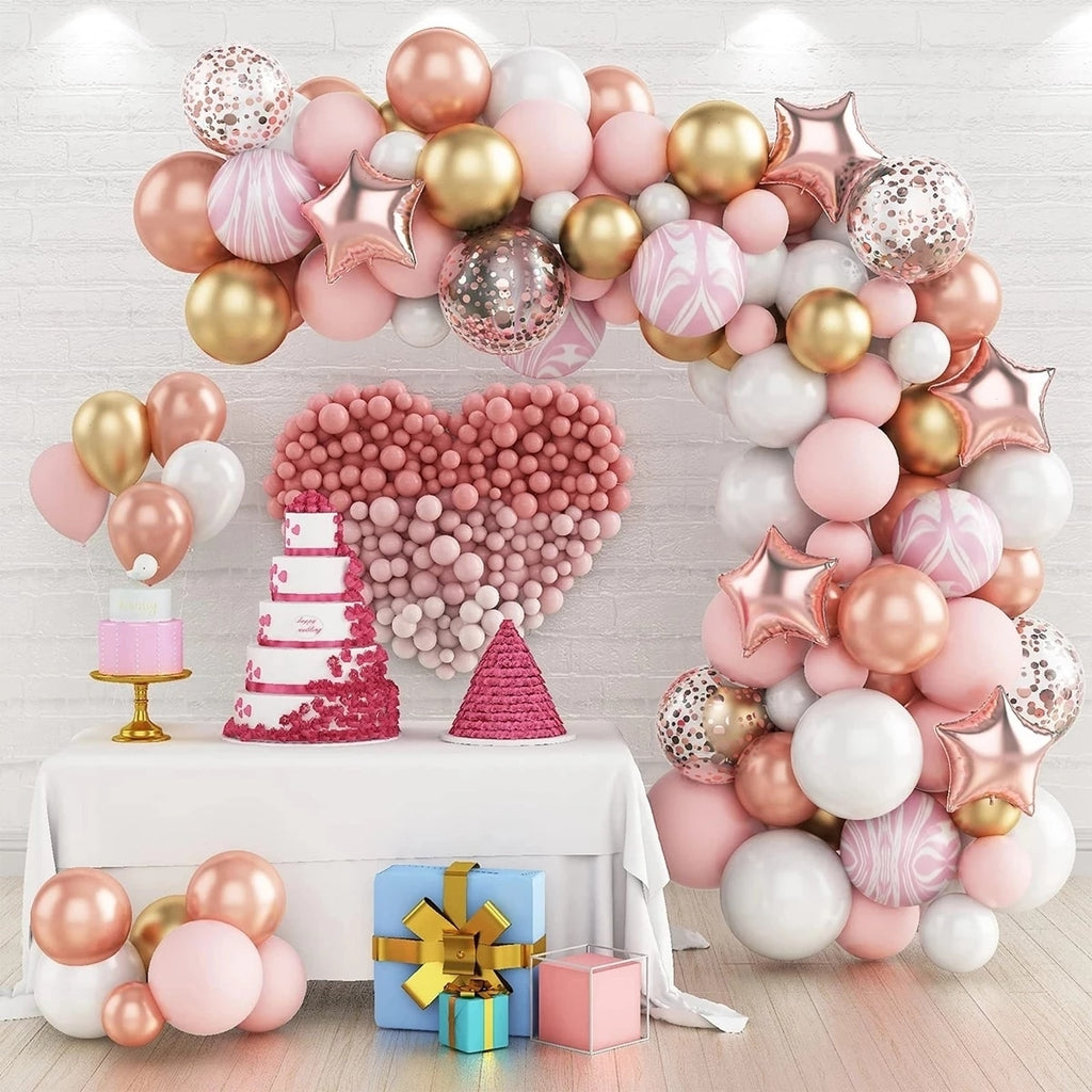 Skhek  Pink Balloon Garland Arch Kit Chrome Rose Gold Latex Balloon Birthday Party Decor Kids Wedding Baby Shower Girl Decoration