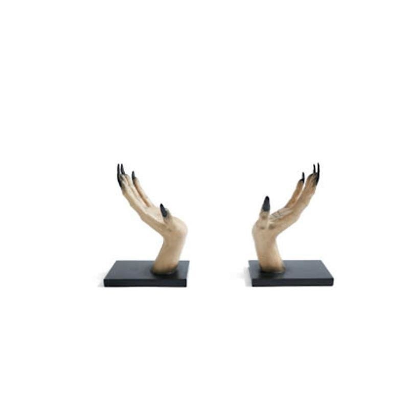 SKHEK 2023 Witchy Hand Book Stand Halloween Decorations For Home Desktop Bookshelf Decorative Books Holder Statues Home Decoration