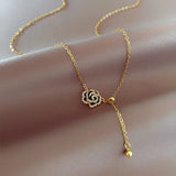 Skhek  New Fashion Elegant Black Camellia Necklace for Women Girls Korean Sweet Flower Necklace Party Jewelry Accessories