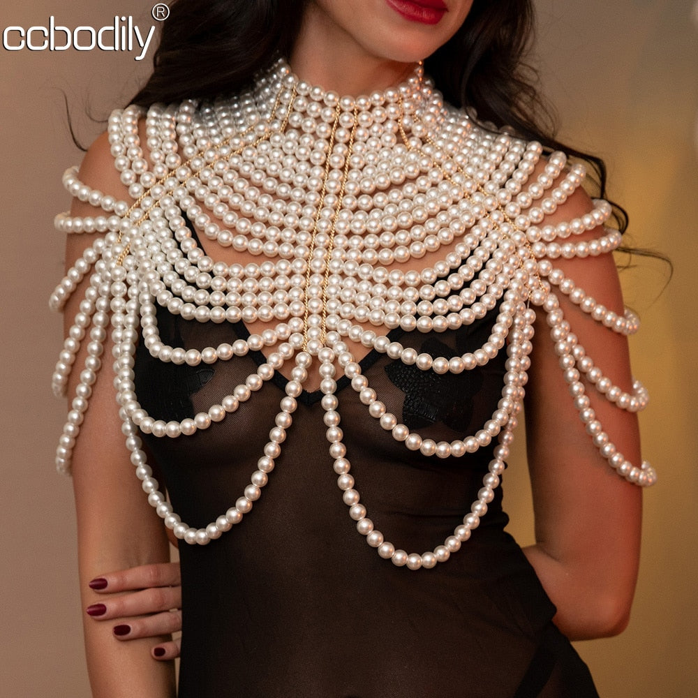 Sexy Women's Pearl Body Chain Bra Shawl Fashion Adjustable Size Should –  Skhek