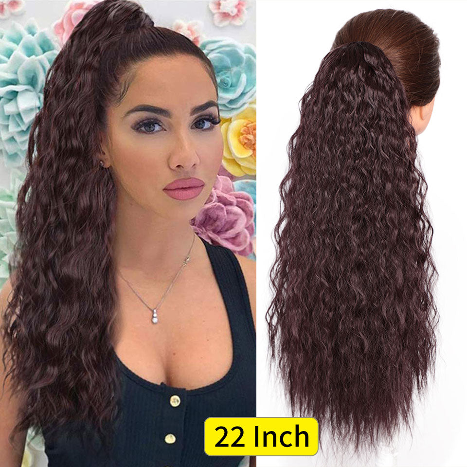 Skhek Synthetic Long Body Wavy Drawstring Ponytail  for Women Synthetic Wave Hair Extension Clip in Hairpiece Black Fake Hair
