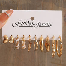 Load image into Gallery viewer, Skhek Fashion Gold Color Geometry Earrings Set For Women Vintage Elegant Butterfly Pearl Round Earrings Set Party Jewelry 2023 Trendy