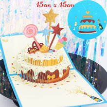 Load image into Gallery viewer, Hot 3D Pop UP Happy Birthday Cards Invitation Cake Greeting Card Business Kids Gift Tourist Postcard for Friend Dad Mom Present