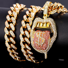 Load image into Gallery viewer, SKHEK Hip Hop Iced Out Lip Shape Dollar Tongue Pendant Cuban Necklace For Women Bling CZ Tennis Chain Necklace Men Fashion Jewelry