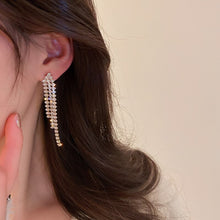 Load image into Gallery viewer, Skhek Fashion Shiny Full Iced Rhinestones Long Tassel Dangle Earrings for Women Bling Crystal Drop Earrings Piercing Ear Jewelry Sets