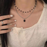 Skhek 2023 New Fashion Luxury Black Crystal Glass Bead Chain Choker Necklace For Women Flower Lariat Lock Collar Necklace Gifts