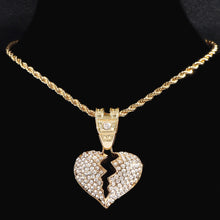 Load image into Gallery viewer, Skhek Fashion Broken Heart Pendant Necklaces Women Men Iced Out Bling Rhinestone Cuban Link Chain Necklace Hip Hop Statement Jewelry