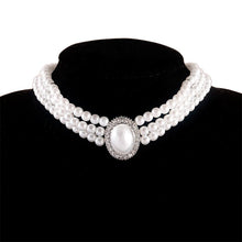 Load image into Gallery viewer, Skhek Luxury Baroque Three Layer Pearl Collar Choker Vintage Big Oval Crystal Clavicle Necklaces for Women Wedding Party Jewelry