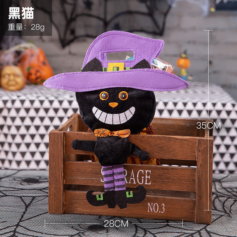 SKHEK Cute Halloween Candy Bag Haloween Pumpkin Witch Black Cat Handbag Trick Or Treat Gift Bag Kids Favor Happy Halloween Party Decor