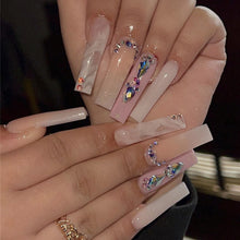 Load image into Gallery viewer, SKHEK Halloween Pink Halo Tower Drill European And American Long T Fake Nails Set Press On Nails With Press Glue Full Cover Acrylic Nail Tips