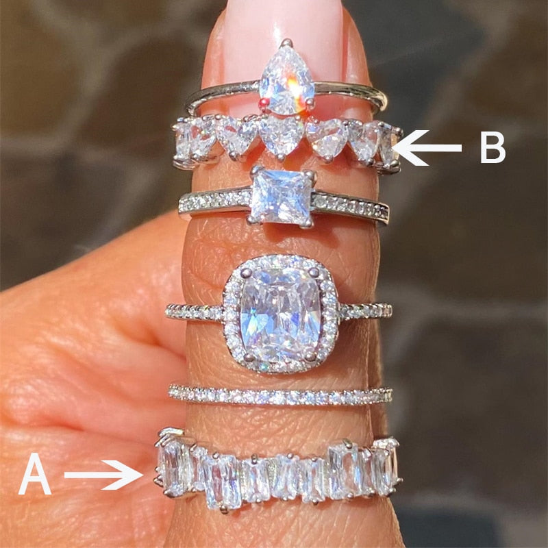 Skhek Handmade Zircon Silver Color Double Student Open Rings For Women Rectangle Index Finger Ring Wedding Party Girl Sexy Jewelry