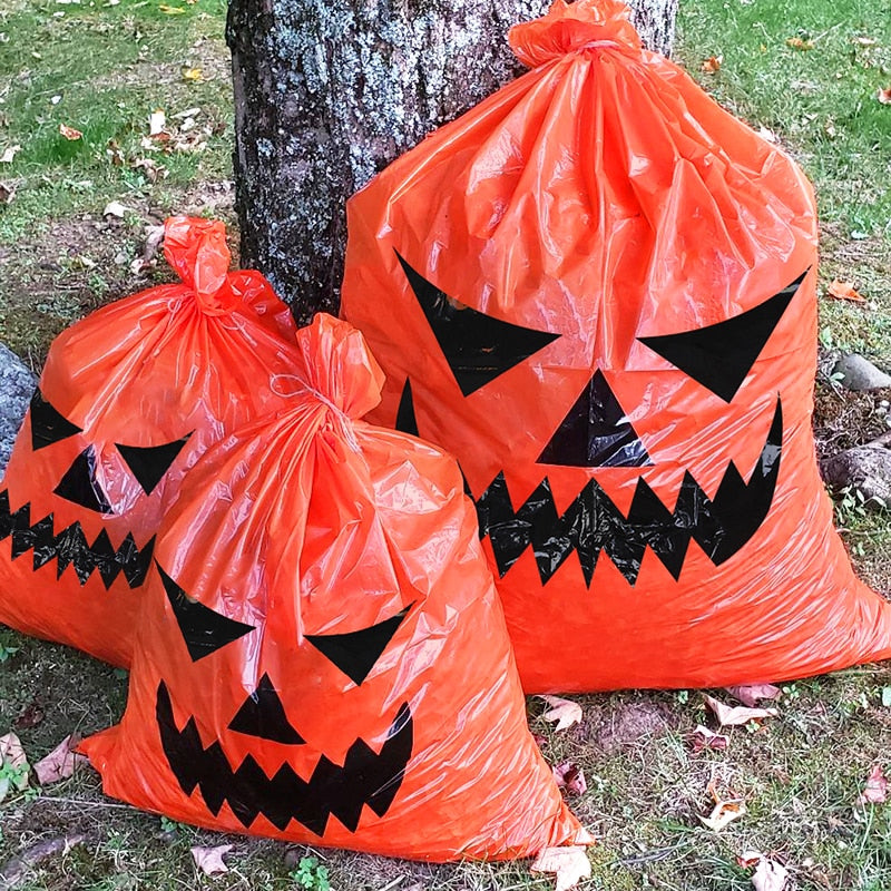 SKHEK Halloween Large Halloween Pumpkin Plastic Garbage Leaf Bags For Home Outdoor Garden Yard Decoration Lawn Bag Happy Halloween Party Props