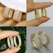 Load image into Gallery viewer, Skhek Gold Color Full Zircon Crystal Hoop Earrings for Women Luxury INS Style Circle Earrings Daily Wear Party Jewelry