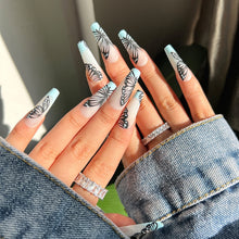 Load image into Gallery viewer, SKHEK Halloween 24Pcs Wearable Coffin Black Tower Diamond Armor French Press On Nails Long Ballet Nail Stick Fake Nail Tips Full Cover Acrylic