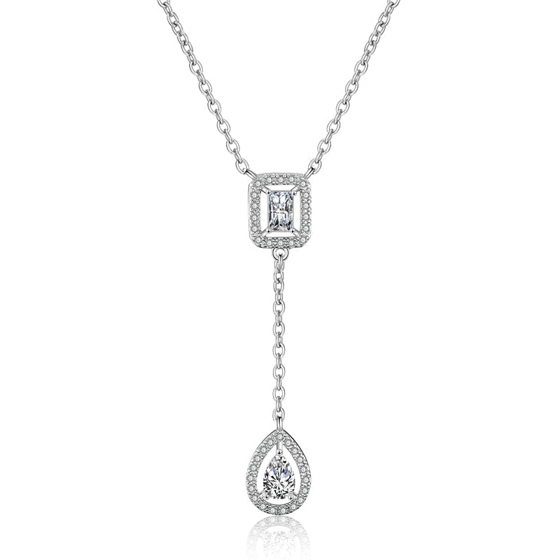 Skhek Simple Design CZ Square Pendant Long Necklace For Women Geometric Metal Clavicle Chain Female Summer Jewelry Accessories