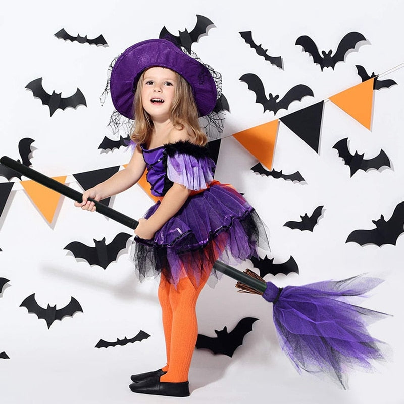 SKHEK Halloween Halloween Party Witch Broom Kids Plastic Cosplay Flying Broomstick Props For Masquerade Halloween Cosplay Costume Accessories
