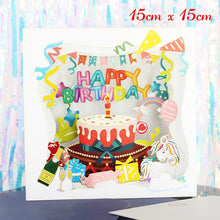 Load image into Gallery viewer, Hot 3D Pop UP Happy Birthday Cards Invitation Cake Greeting Card Business Kids Gift Tourist Postcard for Friend Dad Mom Present