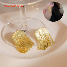 Load image into Gallery viewer, Skhek Korean Fashion Gold/silver Color Arc Bar Long Thread Tassel Earrings For Women Wedding Daily Jewelry Hanging Pendientes Gifts