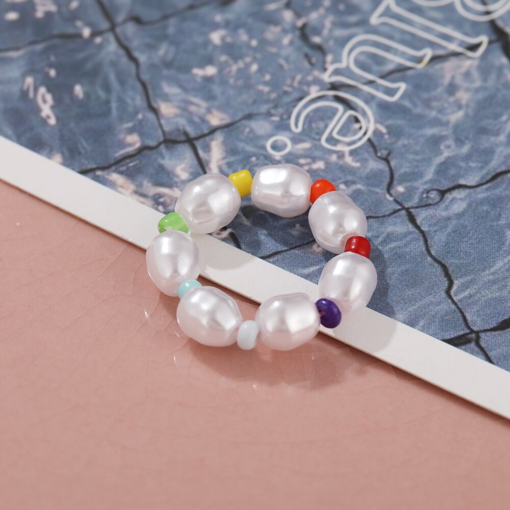 Skhek New Cute Transparent Resin Acrylic Handmade Beaded Rhinestone Colourful Geometric Square Round Rings For Women Y2k Jewelry Party