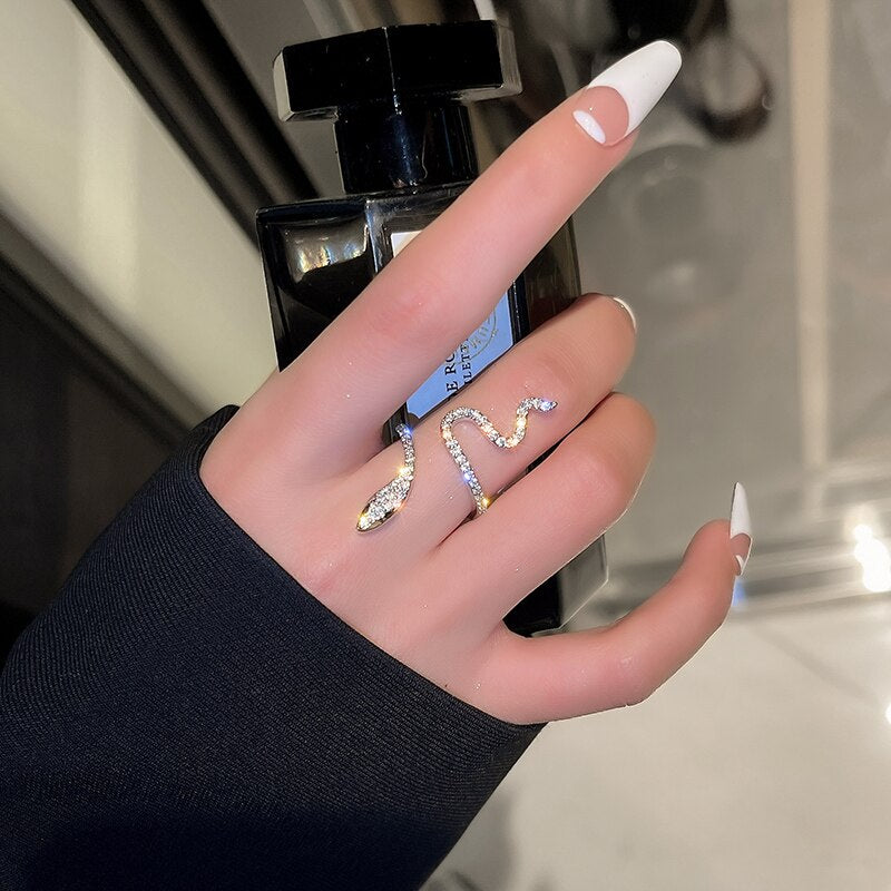 Skhek  fashion inspo   Fashion Sliver Color Cubic Zirconia Snake Ring for Women Open Adjustable CZ Finger Rings Party Wedding Statement Jewelry Bijoux